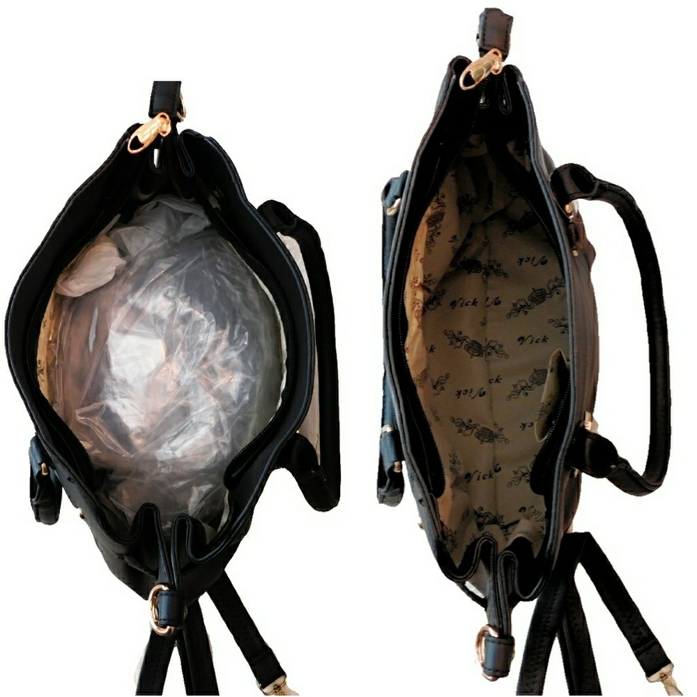 NWT - CHIC BLACK LEATHER DOUBLE HANDLE SHLDR BAG**Priced to Sell** - Picture 5 of 8